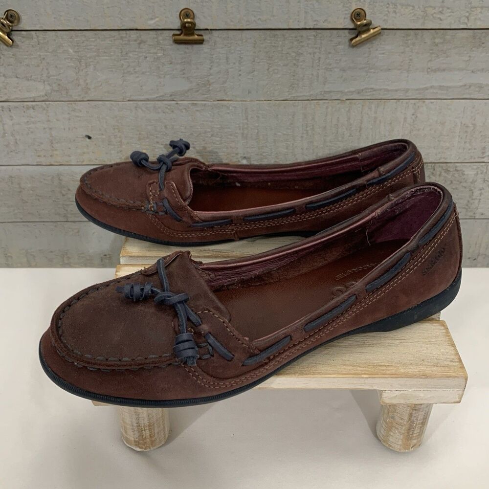 Sebago Women’s Leather Boat Loafers Maroon & Navy Blue Shoes Size 6M